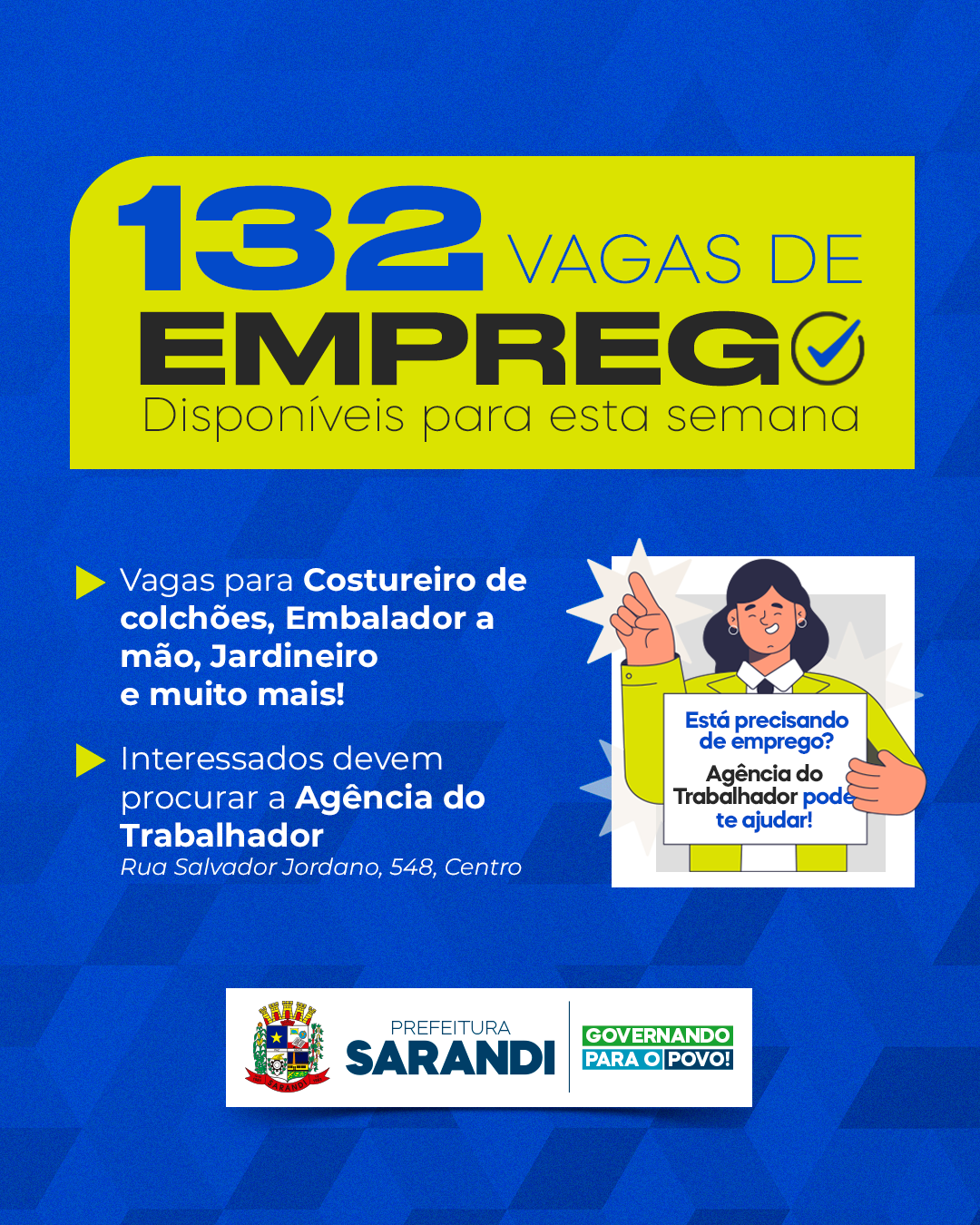 Agência do trabalhador de Sarandi inicia semana oferecendo 132 vagas de emprego